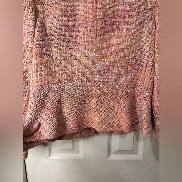 Talbots Pink Orange Tweed Waist Length Vintage Full Zip Blazer size 10P - Picture 4 of 8